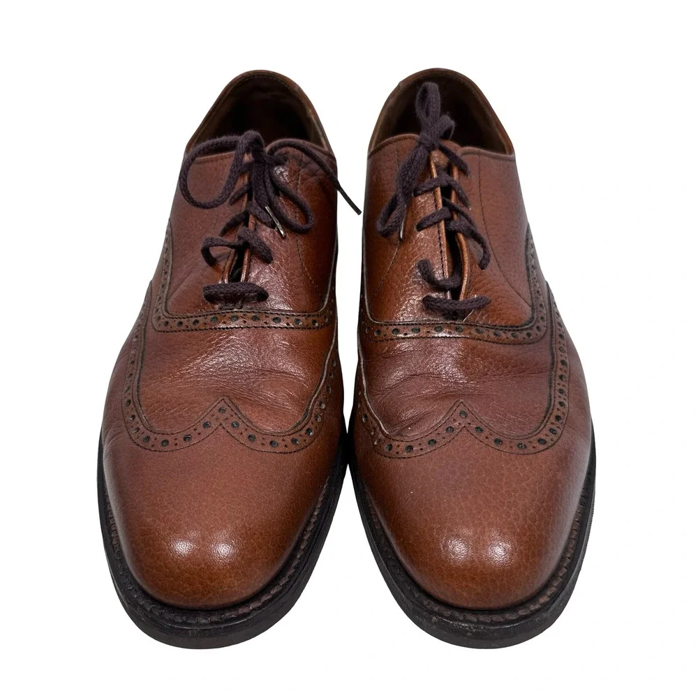 Walk-Over Mens Brown Pebbled Leather Wingtip Oxford Shoes 11‎ M Vibram Sole USA
